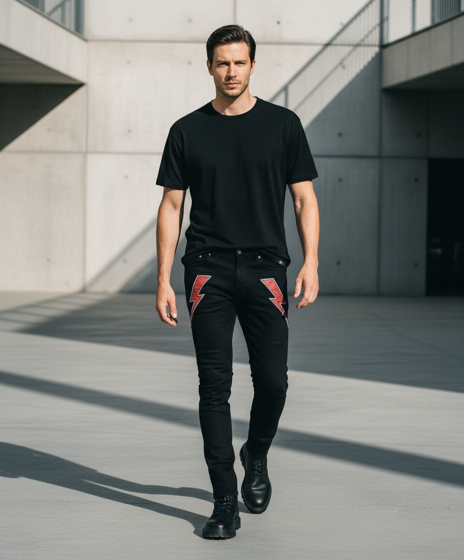 Джинсы зауженные нашивка карман рван — фото 3