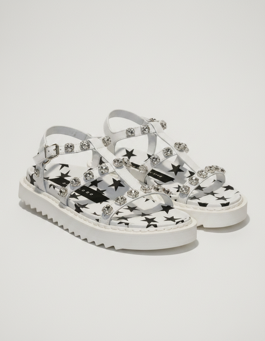 Сандалии полоски камни стелька звезды